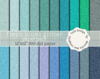 Blue Glitter Digital Paper- 20 sparkly papers Bright glitter textures Fresh colors blue green teal Metallic sparks Frozen colors for parties