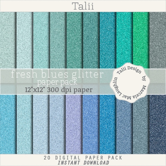 Blue Glitter Paper FRESH BLUES 20 sparkly digital paper Etsy