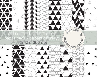 TRIANGLES Clipart Overlays + Digital Paper- Minimal Triangles Templates Transparent PNG + JPG Black and white Triangle Geometric Backgrounds