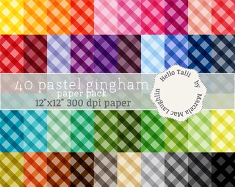 PASTEL GINGHAM Digital Paper- Diagonal Crosshatch on pastel backgrounds Gingham in rainbow colors Picnic Checkers Paper for cards decor gift