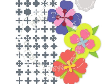 4 PETAL FLOWERS Digital SVG Files- 50 Flower Shapes Svg + Eps + Dxf + Png for Silhouette and Cricut Spring Decor Cards Decals Scrapbooking