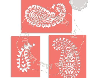 Paisley Stencil SVG Cutting Files DIGITAL- 3 Indian Stencils Arabesques Die Cut Files Silhouette Studio Dxf Png Printable PDF Templates