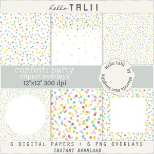 Polka DOTS Clipart Overlays- Pastel Confetti Party Digital Papers + Transparent PNG- Rainbow tiny dots big circles frames Cards Scrapbook