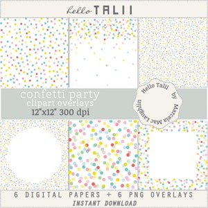 Polka DOTS Clipart Overlays Pastel Confetti Party Digital Papers Transparent PNG Rainbow tiny dots big circles frames Cards Scrapbook image 1