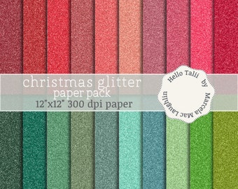 Red and Green Glitter DIGITAL PAPER- 20 Sparkling Textures Backgrounds Christmas Holidays colors Sparkles in red coral mint teal green brick