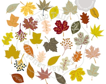 FALL LEAVES Clip Art- 33 Autumn Leaves in Brown Orange Red Green Yellow CLIPART for Thanksgiving Decor Cards Scrapbooking Projects Crafts