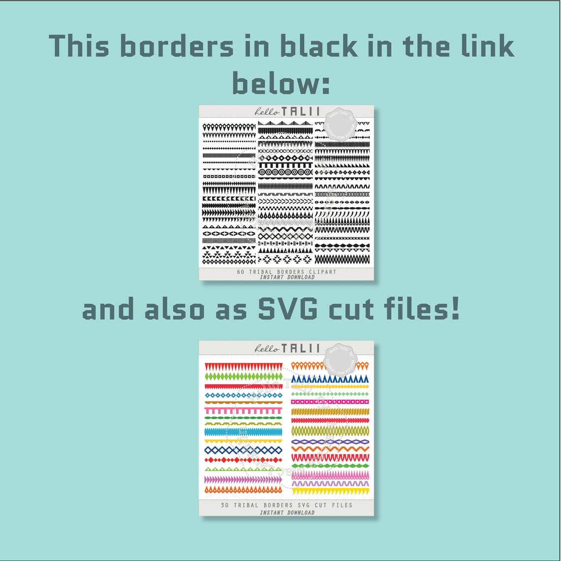 60 AZTEC BORDERS Clip Art- 60 Tribal Digital Borders in White+ 1 Black ...