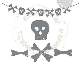 Halloween Decor SVG Skulls and bones Garland Svg cut files- DIY Skulls Halloween Banner Skeletons Svg+ Png+ Dxf+ Studio3 x Silhouette