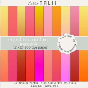 SUNSHINE OMBRE Digital Paper- Pink yellow Orange Coral and Red Blends Dawn Sunset Backgrounds Pastel Gradients for Baby shower decor cards