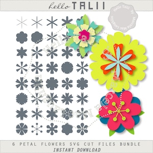 6 PETAL Flowers SVG Cut Files- 40 Flowers DIGITAL Cut Files for Silhouette Cricut Round Floral Decor for Spring Cards Decals Svg Dxf Eps Png