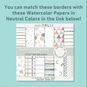 WATECOLOR NEUTRAL BORDERS Clip Art 45 Handpainted Borders Thick Thin and Wavy Brushstrokes in neutral and pastel colors for weddings cards image 6