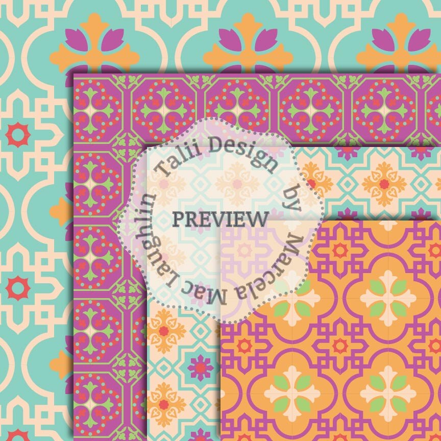 Tiles DIGITAL PAPER Vintage Mosaics in Autumn Colors Red | Etsy