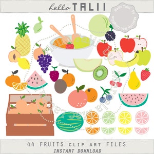 Fruit Clip Art FRUIT SALAD CLIPART- Tutti Frutti Digital Graphics Make your own Fruit Store Summer Fruit Pineapple Lemon Banana Apple Cherry