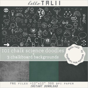 Chalkboard Back to SCHOOL Doodles Clip Art- 101 Science and Math WHITE CHALK Doodles+ 3 Chalkboard Digital Papers Earth Sun Math Laboratory