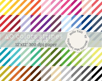 Diagonal Stripes DIGITAL PAPER- Rainbow thin stripes backgrounds Pastel+ Bright colors stripes Nautical Patterns Nautical Summer Party Paper