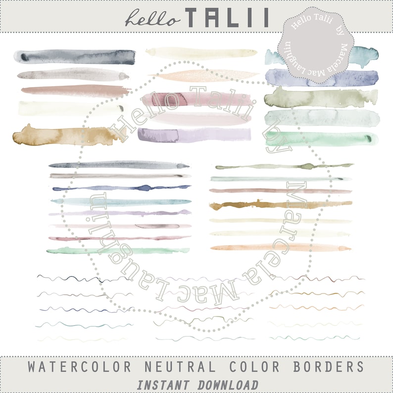 WATECOLOR NEUTRAL BORDERS Clip Art 45 Handpainted Borders Thick Thin and Wavy Brushstrokes in neutral and pastel colors for weddings cards image 10