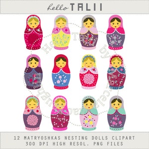 MATRYOSHKA CLIPART Russian Nesting Dolls Digital 36 Clip Art Files ...