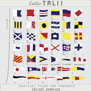 Nautical Flags and Pennants NAUTICAL CLIPART- International Maritime Signal Nautical Alphabet n Number Pennants Sailing Signs Navy Printable