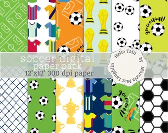 SOCCER Digital Paper- World Cup Soccer Backgrounds Football graphics Sports Balls Trophy Soccer T-shirts Goal Soccer Party Invitations