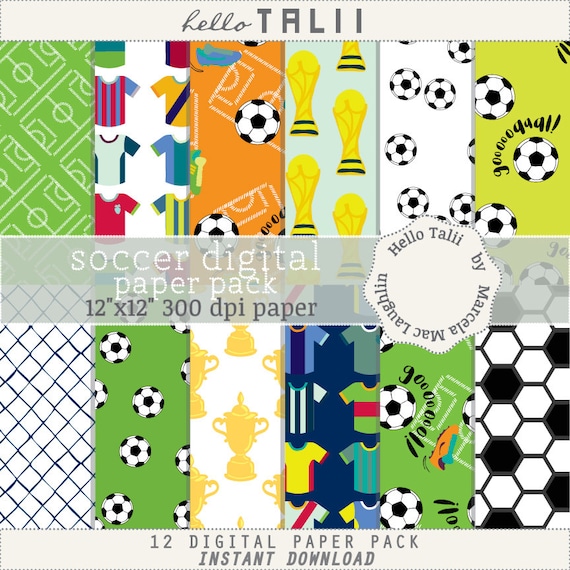 SOCCER Digital Paper- World Cup Soccer Backgrounds Football graphics Sports Balls Trophy Soccer T-shirts Goal Soccer Party Invitations