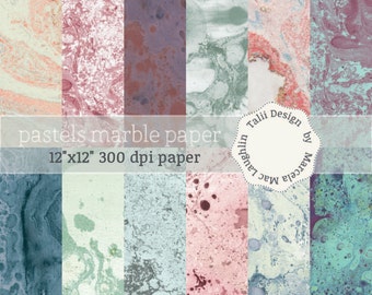 Pastel marble DIGITAL PAPER- Handmade marble paper in pastel colors for Scrapbooking Book covers Card making Wedding invites Party decor