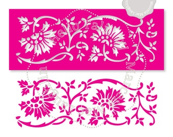 Floral Border Stencil SVG Cut files+ Png Clipart- Cake Stencil Decorative Flower DIGITAL Template Svg Dxf Studio3 Png for D.I.Y. Home Decor