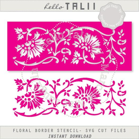 Floral Border Stencil SVG Cut files+ Png Clipart- Cake Stencil Decorative Flower DIGITAL Template Svg Dxf Studio3 Png for D.I.Y. Home Decor
