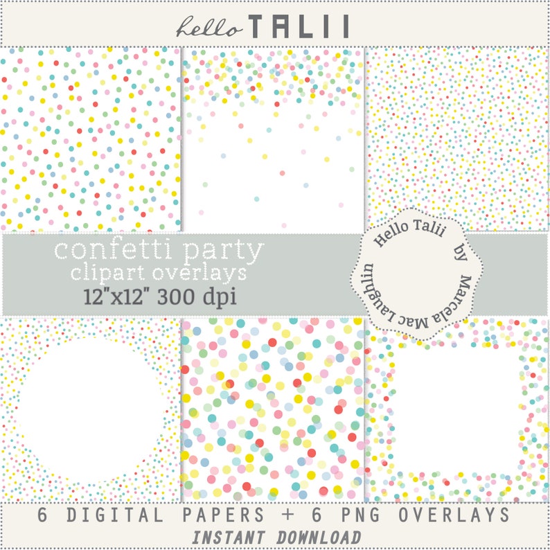 Polka DOTS Clipart Overlays Pastel Confetti Party Digital Papers Transparent PNG Rainbow tiny dots big circles frames Cards Scrapbook image 5