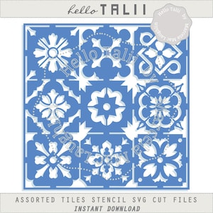 Assorted TILES Stencil Digital- PATCHWORK Stencil with 9 Mixed Mosaics for Craft Projects Home Decor- Cut files SVG + Png + Dxf + Studio3