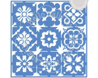 Assorted TILES Stencil Digital- PATCHWORK Stencil with 9 Mixed Mosaics for Craft Projects Home Decor- Cut files SVG + Png + Dxf + Studio3