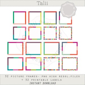 Pop Frames and Labels CLIPART and PRINTABLE SET- Colorful frames labels Bold Fun Rainbow colors Instagram Pictures Back to school Gift tags