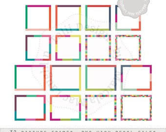 Pop Frames and Labels CLIPART and PRINTABLE SET- Colorful frames labels Bold Fun Rainbow colors Instagram Pictures Back to school Gift tags