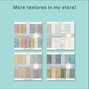 May include: Four digital paper packs featuring different textures. Each pack contains 12 12x12 inch 300 dpi digital papers. The packs are titled "Raffle Paper Pack", "Light Textures Paper Pack", "Pastel Burlap Paper Pack", and "Summer Textures Paper Pack".
