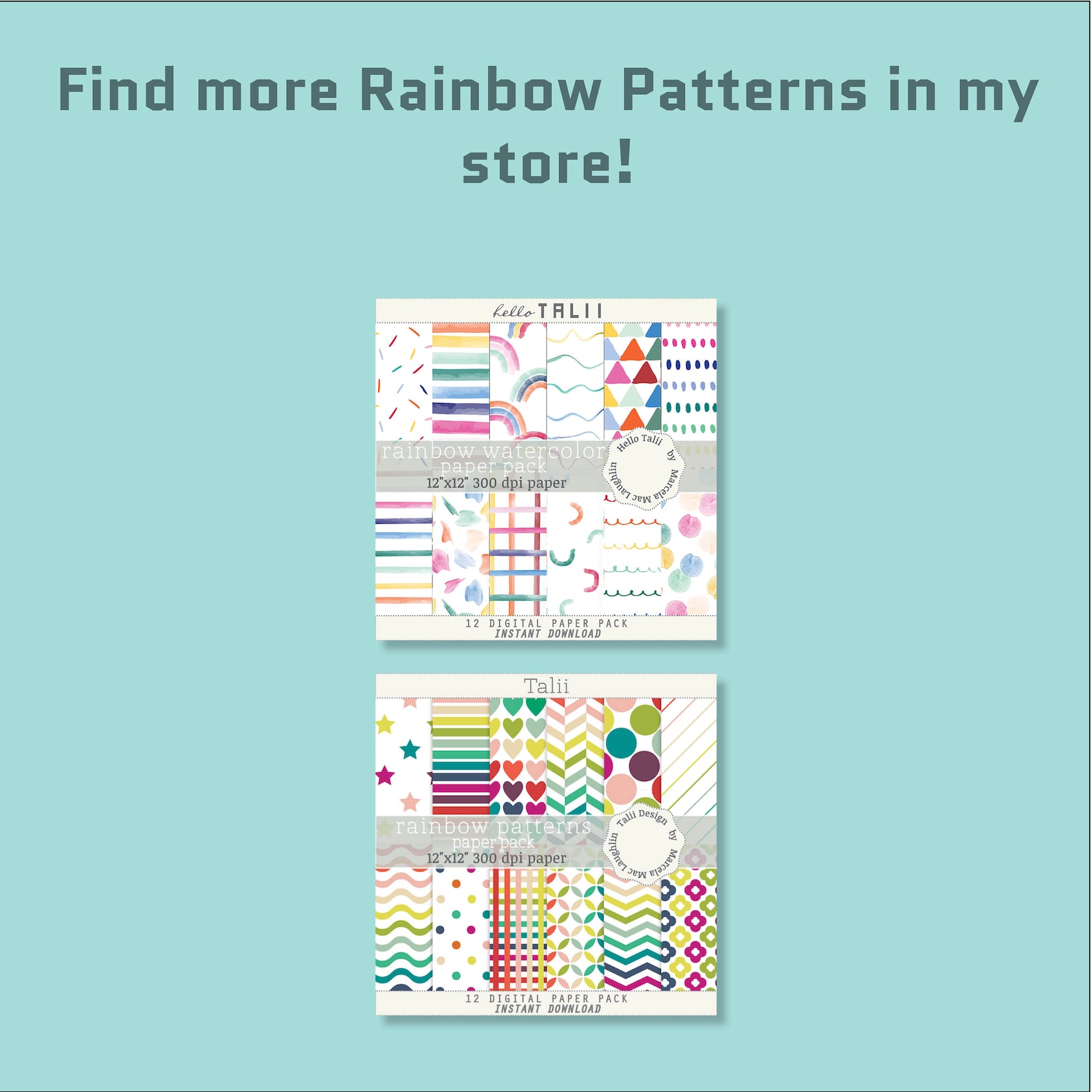 Rainbow Digital Paper RAINBOW PARTY- Rainbow Birthday Party Paper ...