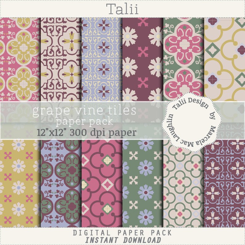 MOSAICS Digital Paper Vintage tiles Floral backgrounds | Etsy