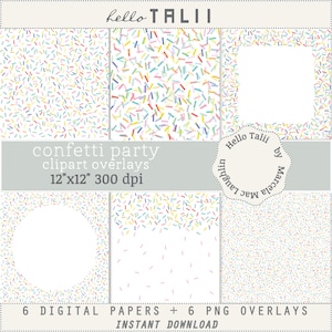 Confetti SPRINKLES Clipart Overlays- Pastel Confetti Digital Paper JPG+ Transparent PNG Rainbow Sprinkles Confetti for parties cards invites
