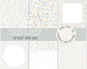 Confetti SPRINKLES Clipart Overlays- Pastel Confetti Digital Paper JPG+ Transparent PNG Rainbow Sprinkles Confetti for parties cards invites