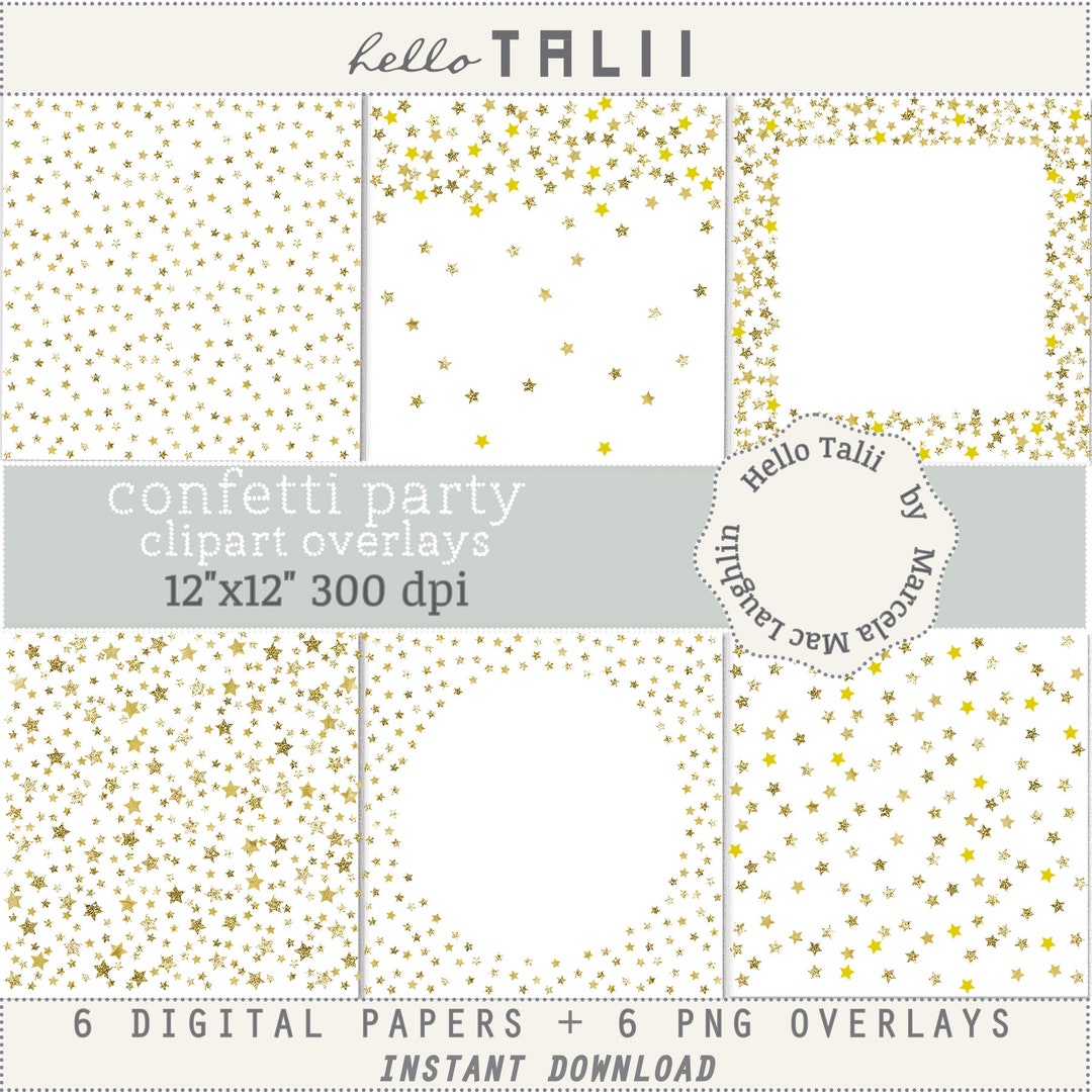 Gold Stars Confetti Borders Pack, Digital Gold Stars Confetti, Gold  Texture, Gold Foil, Gold Stars Digital Confetti Borders, Commercial Use 