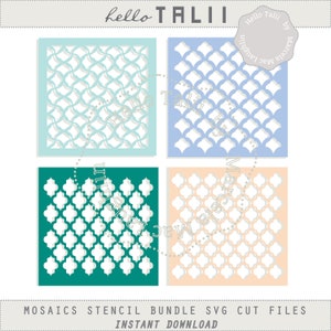 4 MOSAICS Digital Stencils BUNDLE Svg Cut Files- 4 DIY Stencils with Moroccan Tiles Patterns for Home decor Cards Craft -Svg Dxf Studio3 Png