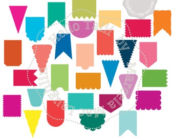 Banners SVG Digital Cut Files BUNDLE- Svg + Dxf + Eps + Png Die Cut files for Silhouette Cricut 30 shapes Bunting Flags Pennant Party Decor