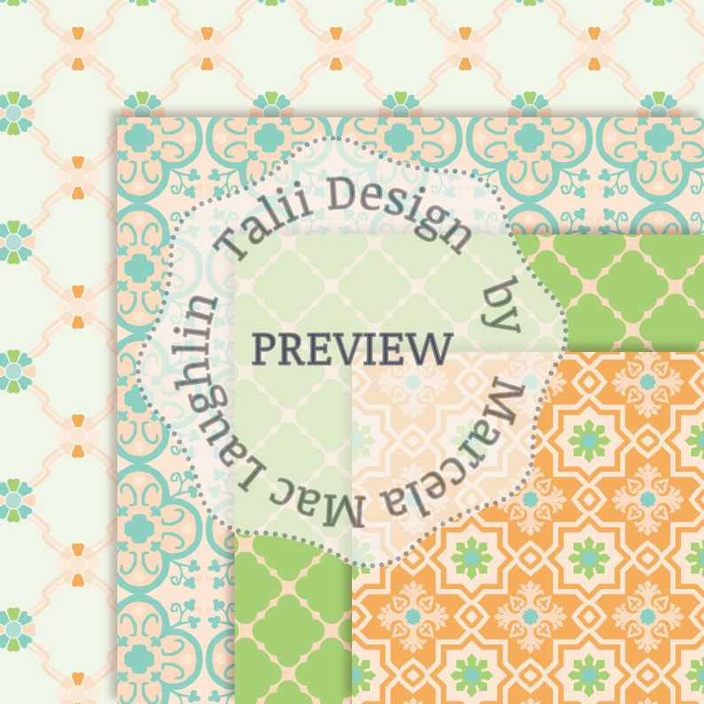 Vintage moroccan tiles Floral backgrounds Pastel colors peach teal pink white for Weddings birthdays baby showers MOSAICS Digital Paper