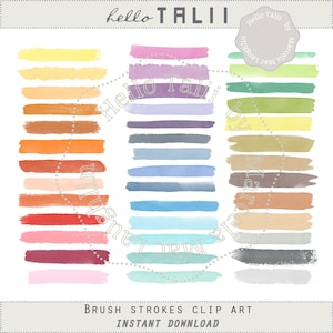 PINCELADAS MULTICOLOR en ACUARELA Clipart- 40 bordes digitales pintados en acuarela en colores del arco iris para tarjetas deco scrapbooking