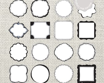 Handdrawn Frames CLIP ART LABELS- 16 frames labels tags hand drawn black borders white background stickers for cards gifts stationary books