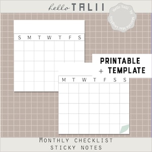 Monthly Habit Tracker STICKY NOTES PRINTABLE + Template- Monthly Checklist Minimal Black and White 3 x 3 inches square for Digital Planners