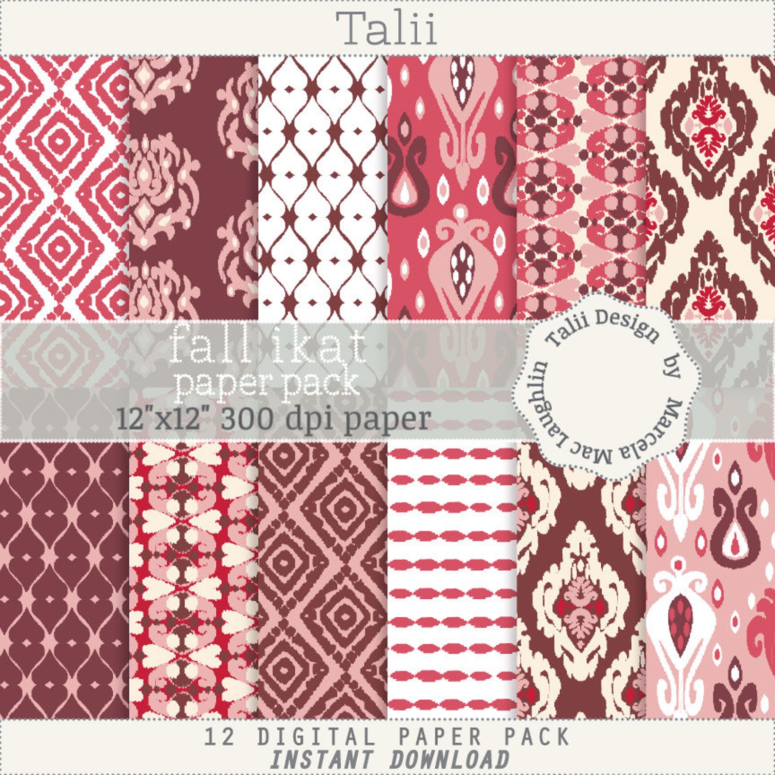 Ikat Digital Paper FALL IKAT Pattern- Tribal Backgrounds Autumn ...