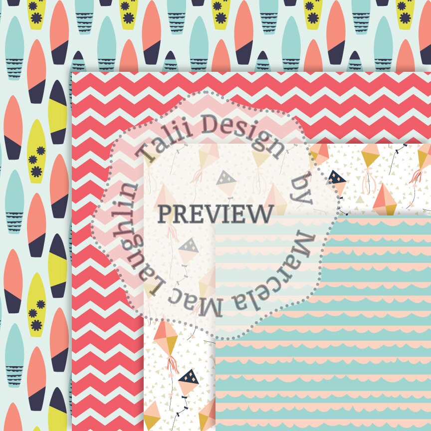 Summer Digital Paper SUMMER Fun Patterns- Surfboards Ice Cream Cones ...