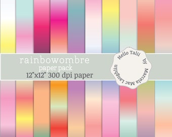 RAINBOW OMBRE Digital Paper- Rainbow Gradient Textures Soft Pastel Multicolor Blend Watercolor for birthday baby shower decor cards crafts
