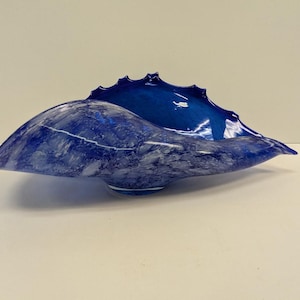 Large Art Glass Blue Ocean Wave Bowl