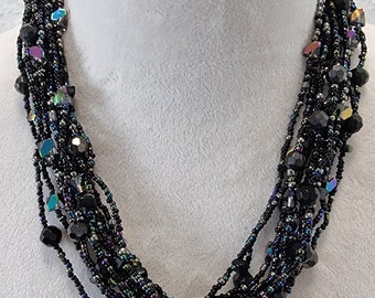 Vtg Chocker Chain Black Iridescent Beads with extender 12 Strands 10.5" Long Original Gorgeous