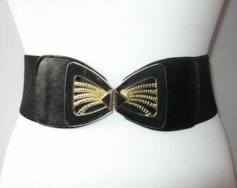 Ceinture élastique vintage Butterfly - Noire avec boucle papillon - Tailles 90 et 95 cm